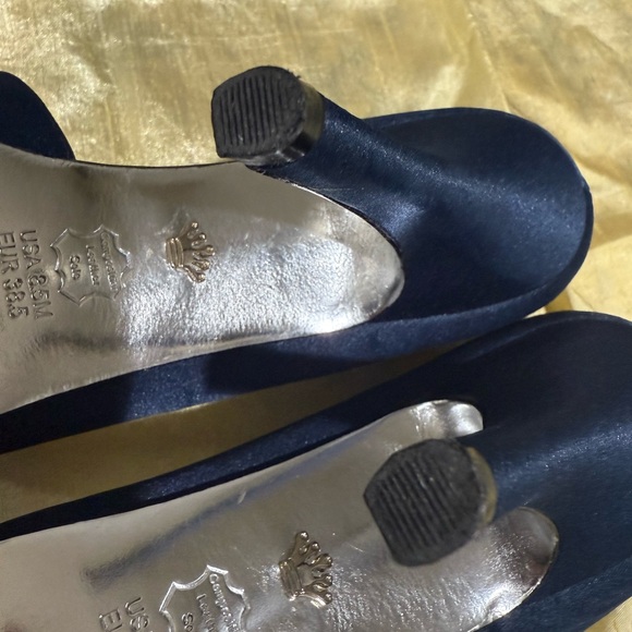 Elegant Navy Blue Peep-Toe Heels - Picture 7 of 17